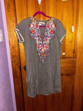 Savanna Jane army green Embroidered V-Neck Mini Dress